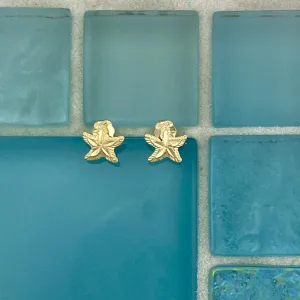 14k Yellow Gold Petite Diamond Cut Starfish Post Earrings