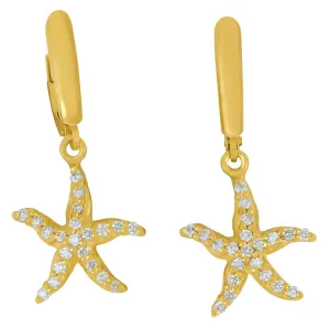14k Yellow Gold "Sea Jewels" Pavé Diamond Starfish Euro Wire Earrings, D=.42tw