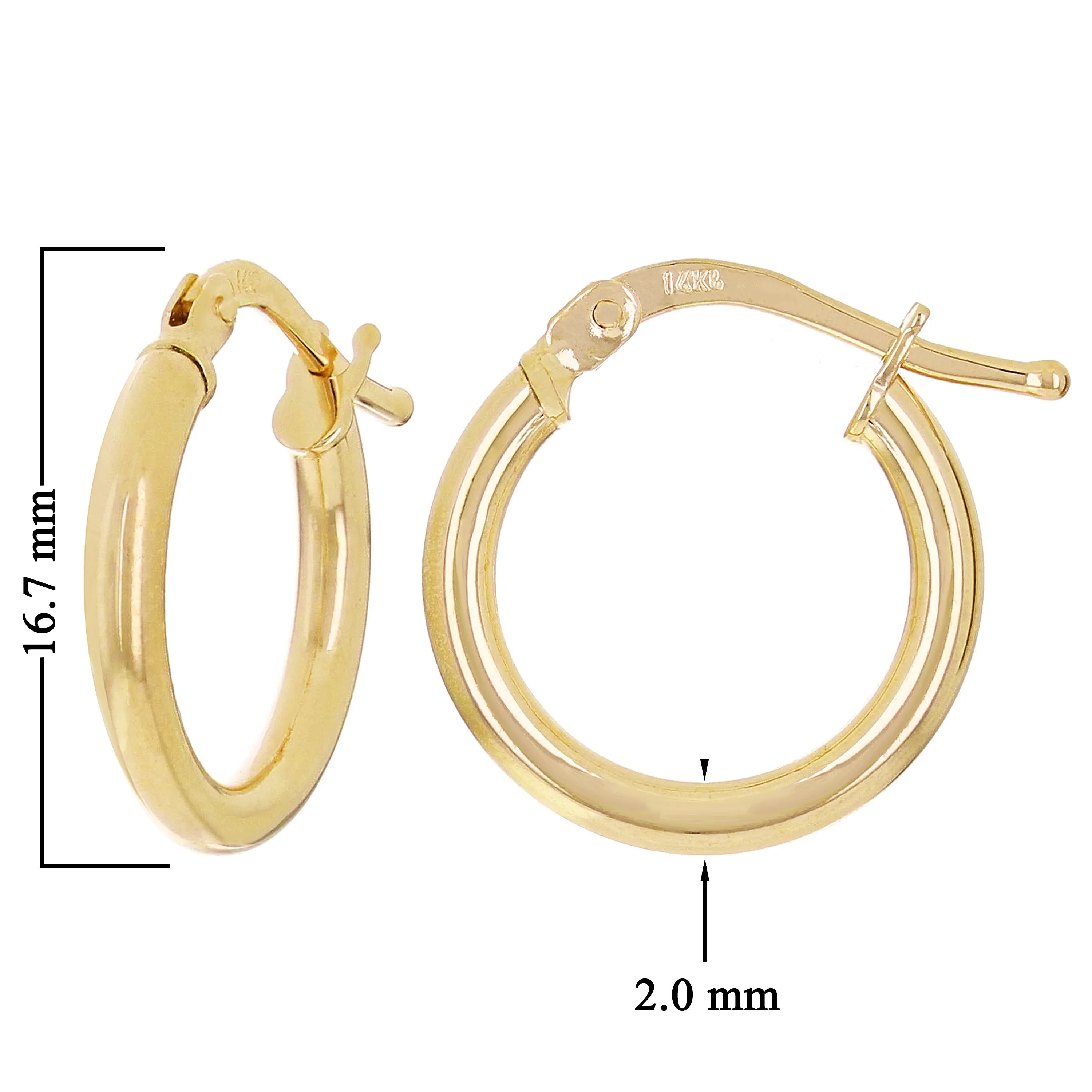 14k Yellow Gold Round Small Hollow Hoop Loop Earrings 16.7mm x 2mm 1.1 grams