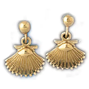 14k Yellow Gold Shell Dangle Earrings