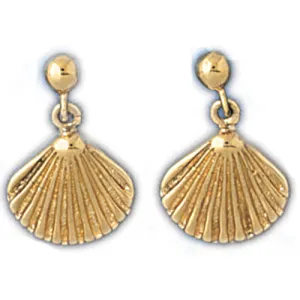 14k Yellow Gold Shell Dangle Earrings