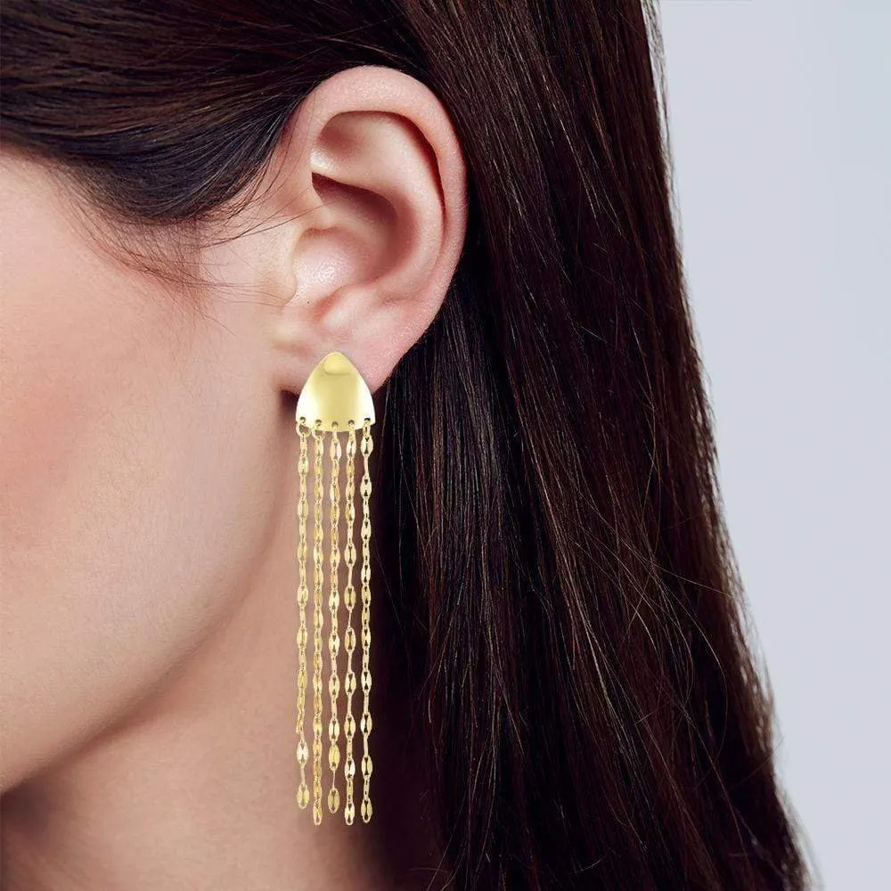 14K Yellow Gold Shiny Chandelier Tassel Earring