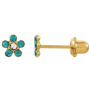 14K Yellow Imitation Crystal December Birthstone Piercing Earrings