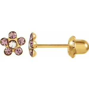 14K Yellow Imitation Crystal June Birthstone Piercing Earrings