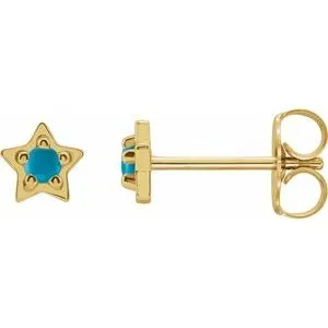14K Yellow Natural Turquoise Petite Star Earrings