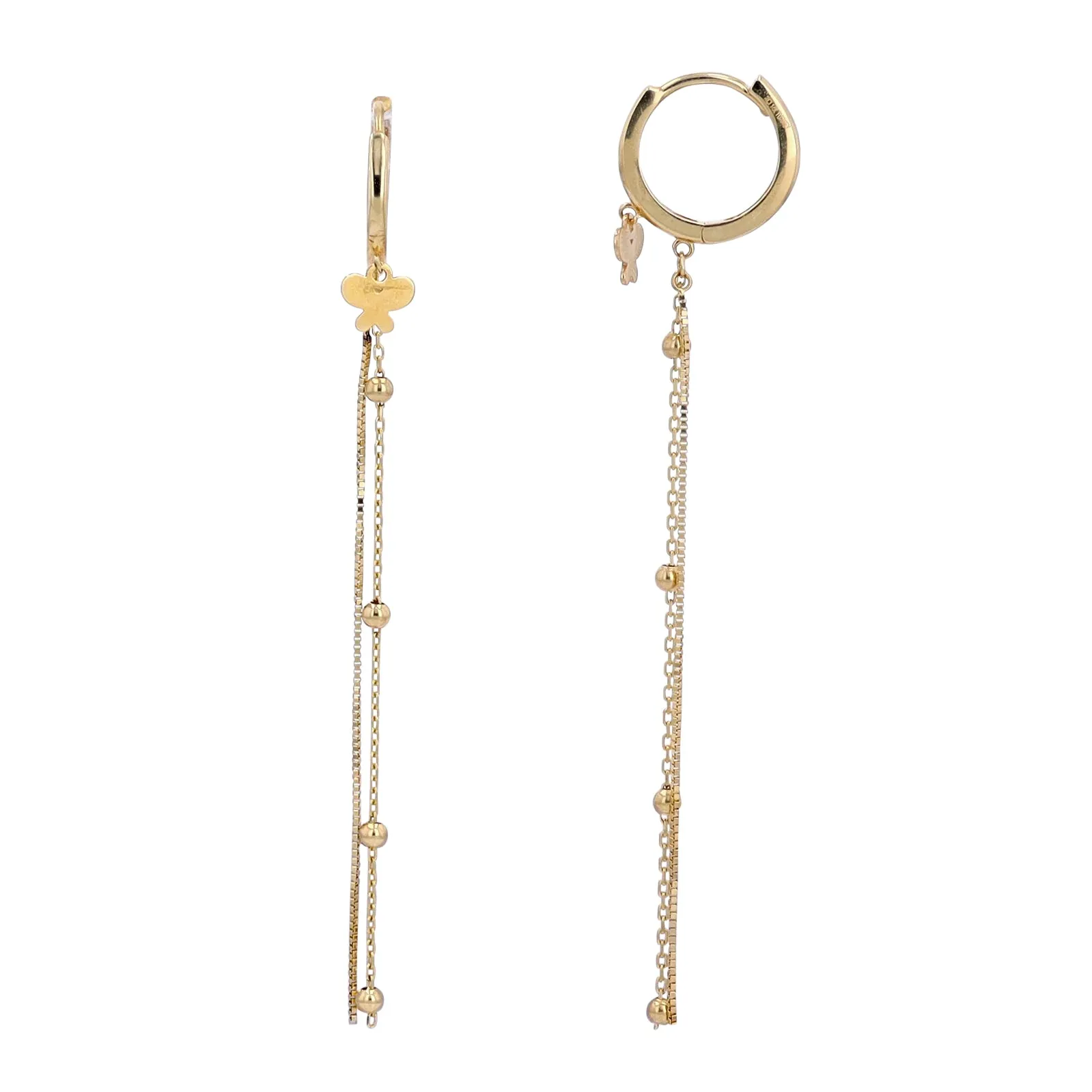 14K YG Butterfly & Tassel Huggies