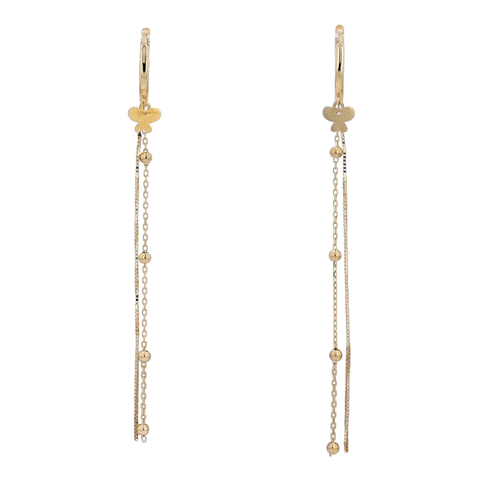 14K YG Butterfly & Tassel Huggies