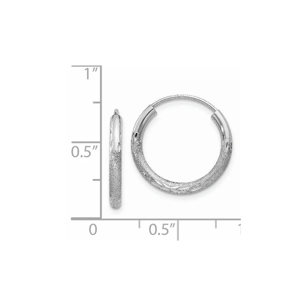 14KT White Gold 14X2MM Diamond-cut Hoop Earrings