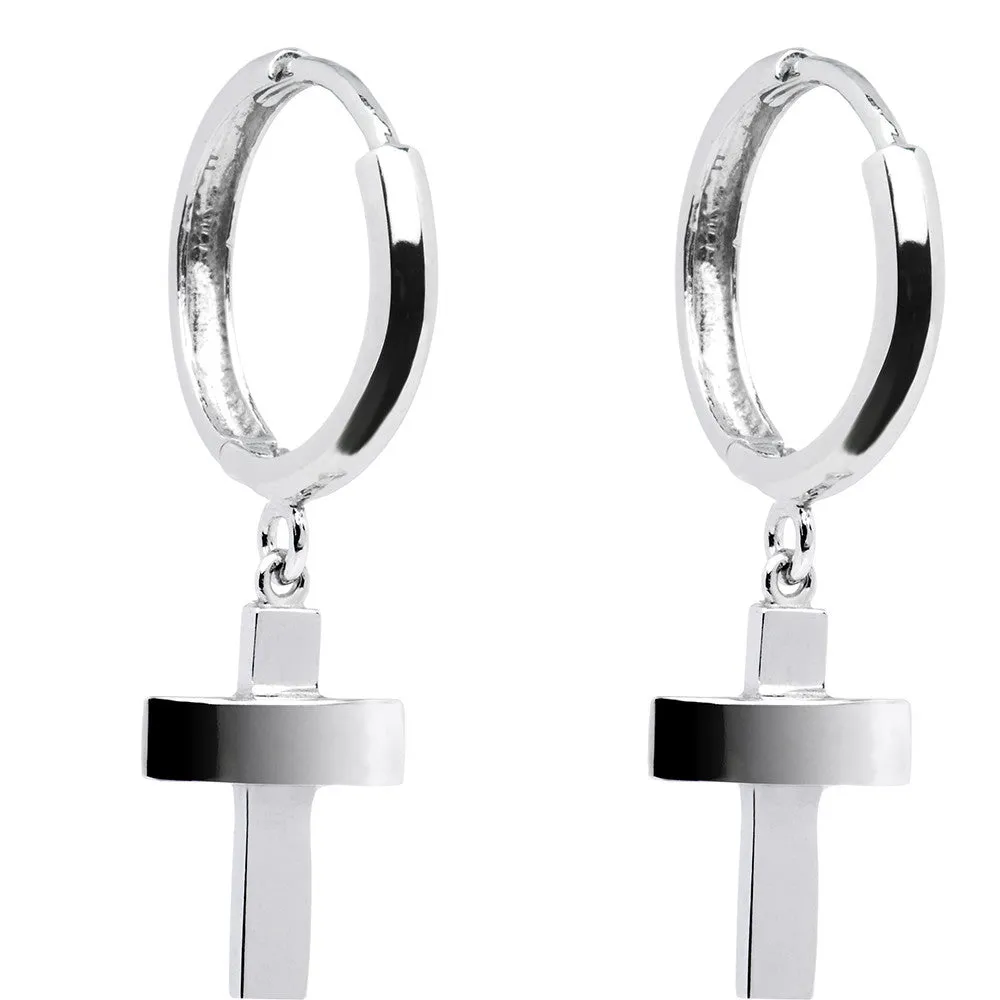 14kt White Gold Cross Huggy Earrings