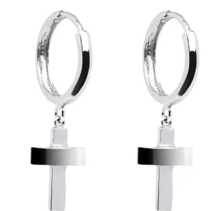 14kt White Gold Cross Huggy Earrings