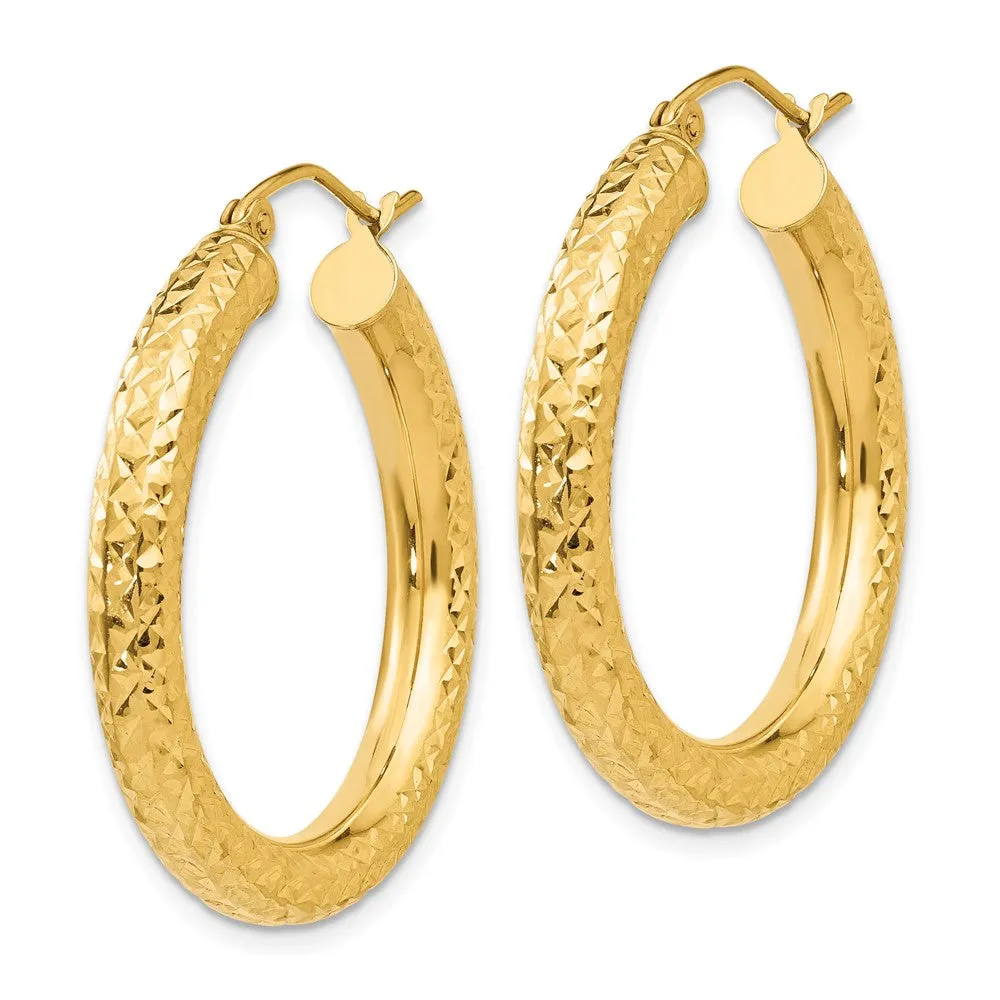 14KT Yellow Gold 30X4MM Diamond-cut Hoop Earrings
