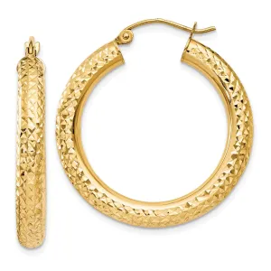 14KT Yellow Gold 30X4MM Diamond-cut Hoop Earrings