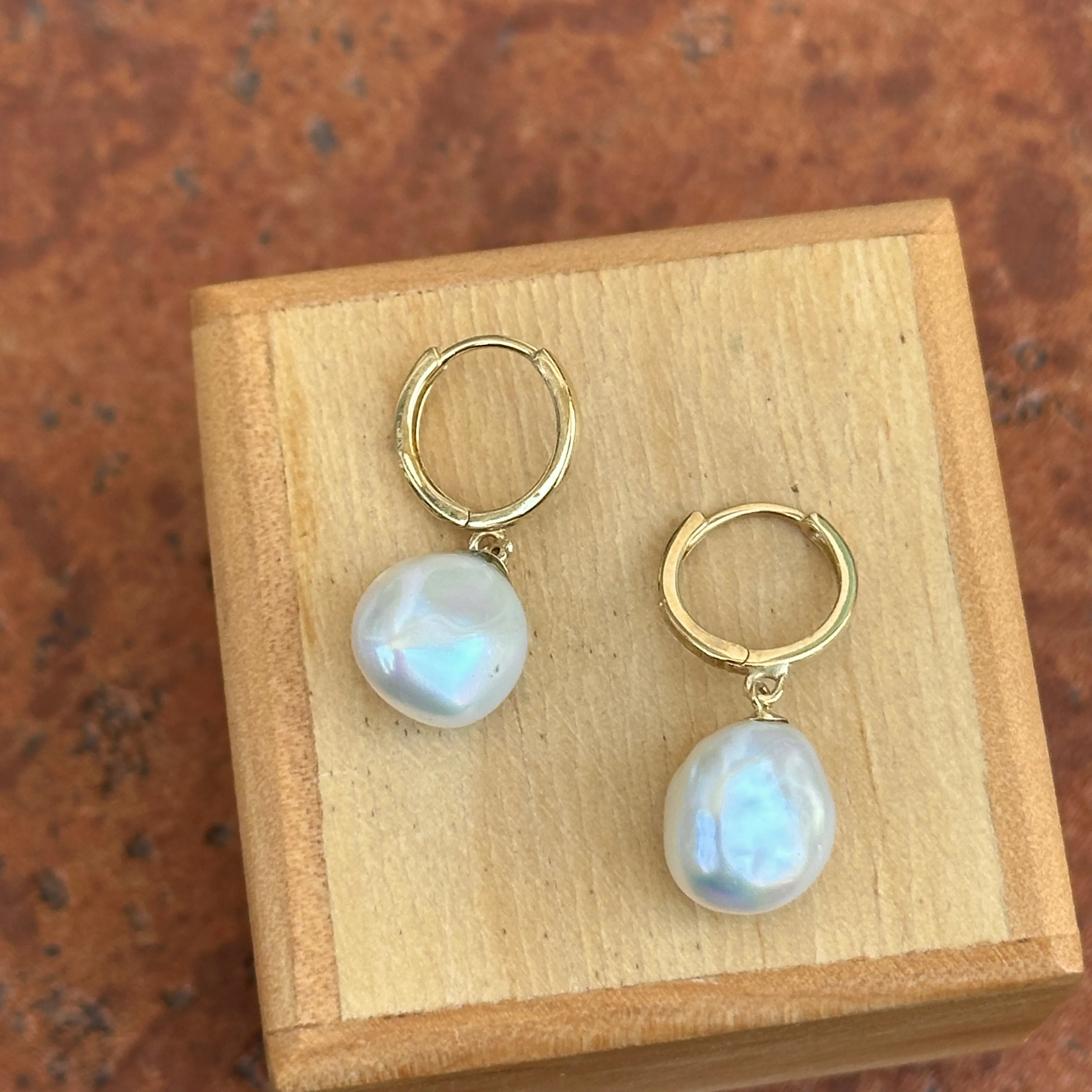 14KT Yellow Gold Cultured Keshi Pearl Huggie Hoop Earrings