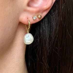 14KT Yellow Gold Cultured Keshi Pearl Huggie Hoop Earrings