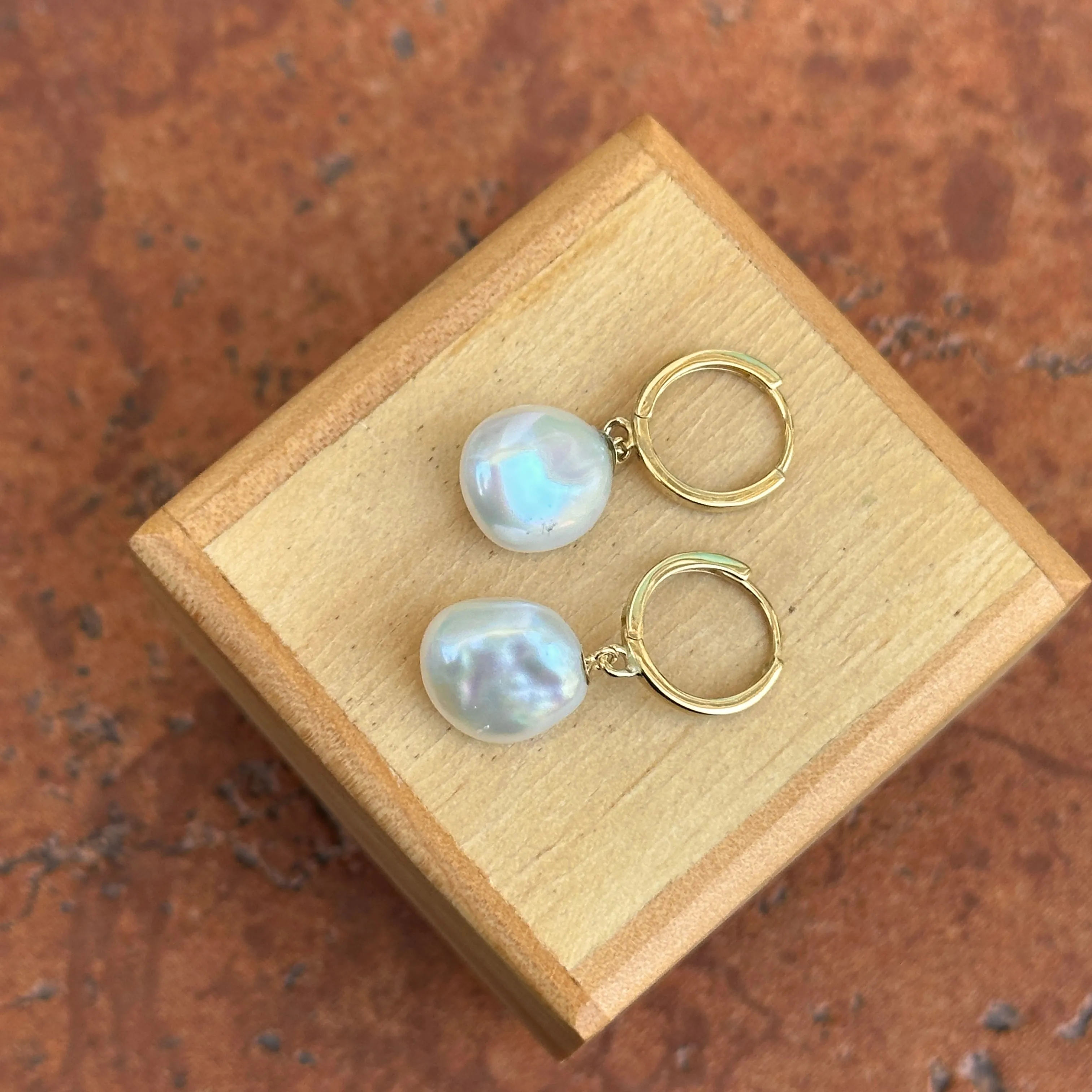 14KT Yellow Gold Cultured Keshi Pearl Huggie Hoop Earrings