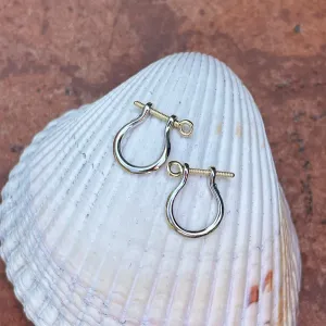 14KT Yellow Gold   Sterling Silver Shackle Link Screw Half-Hoop Earrings