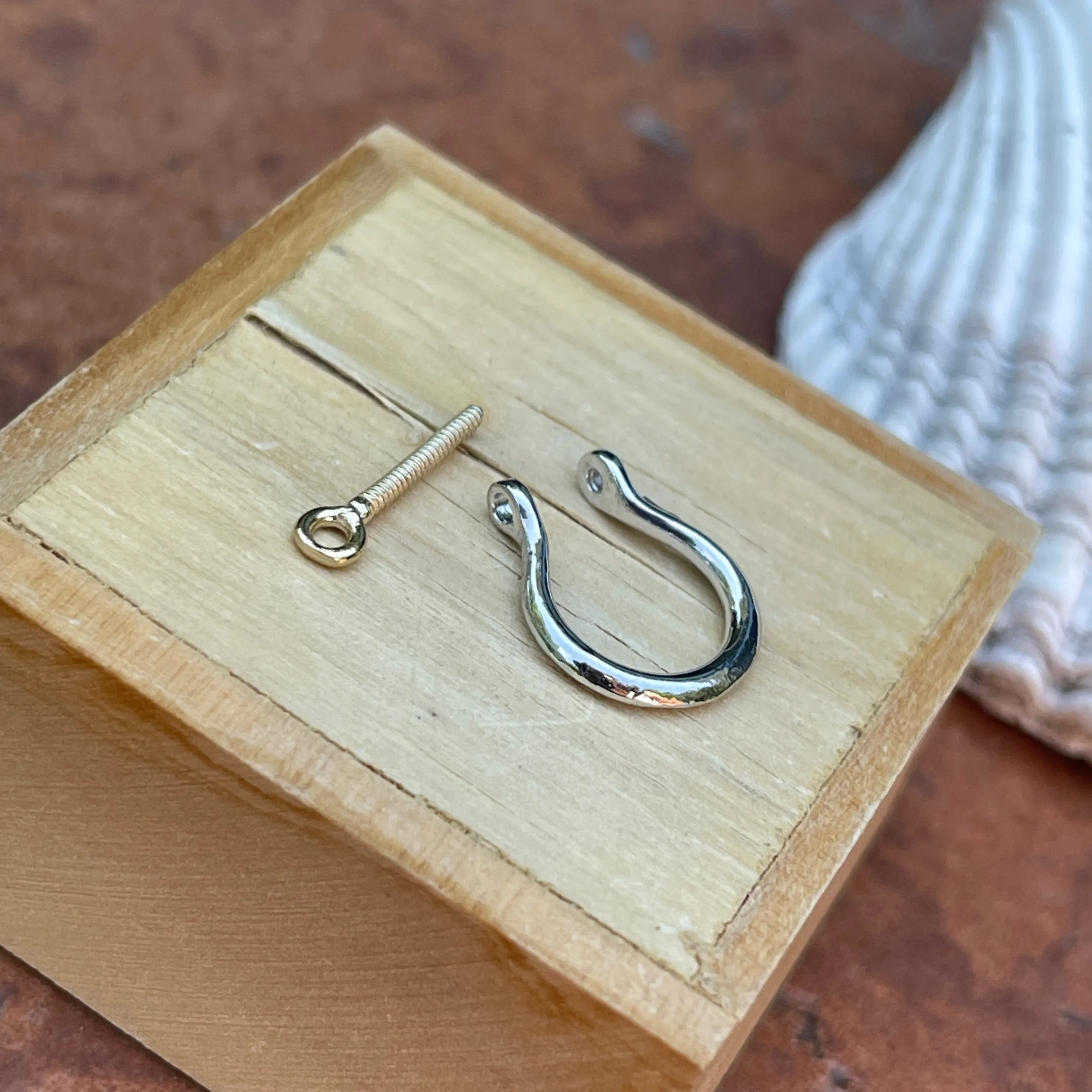 14KT Yellow Gold   Sterling Silver Shackle Link Screw Half-Hoop Earrings