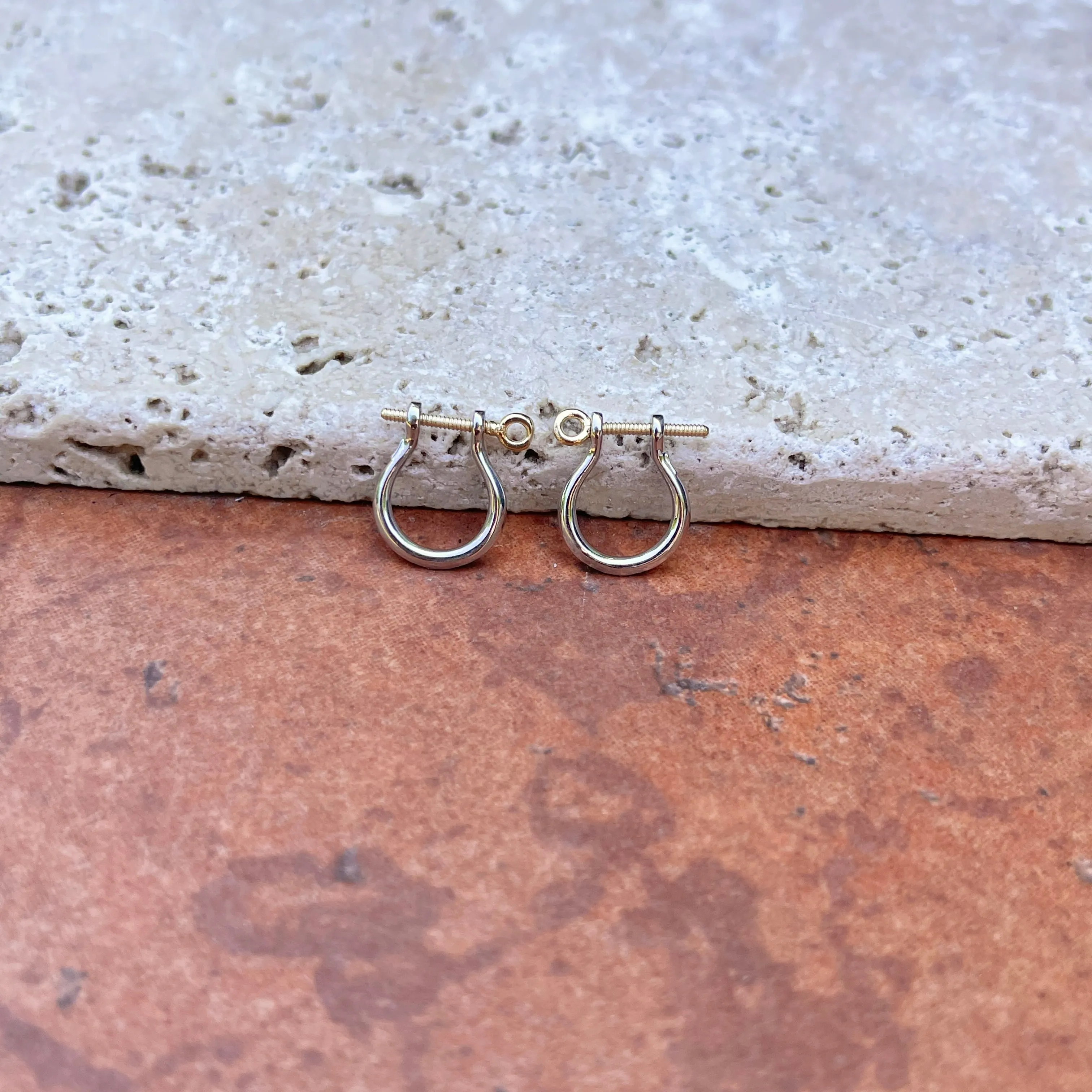 14KT Yellow Gold   Sterling Silver Shackle Link Screw Half-Hoop Earrings
