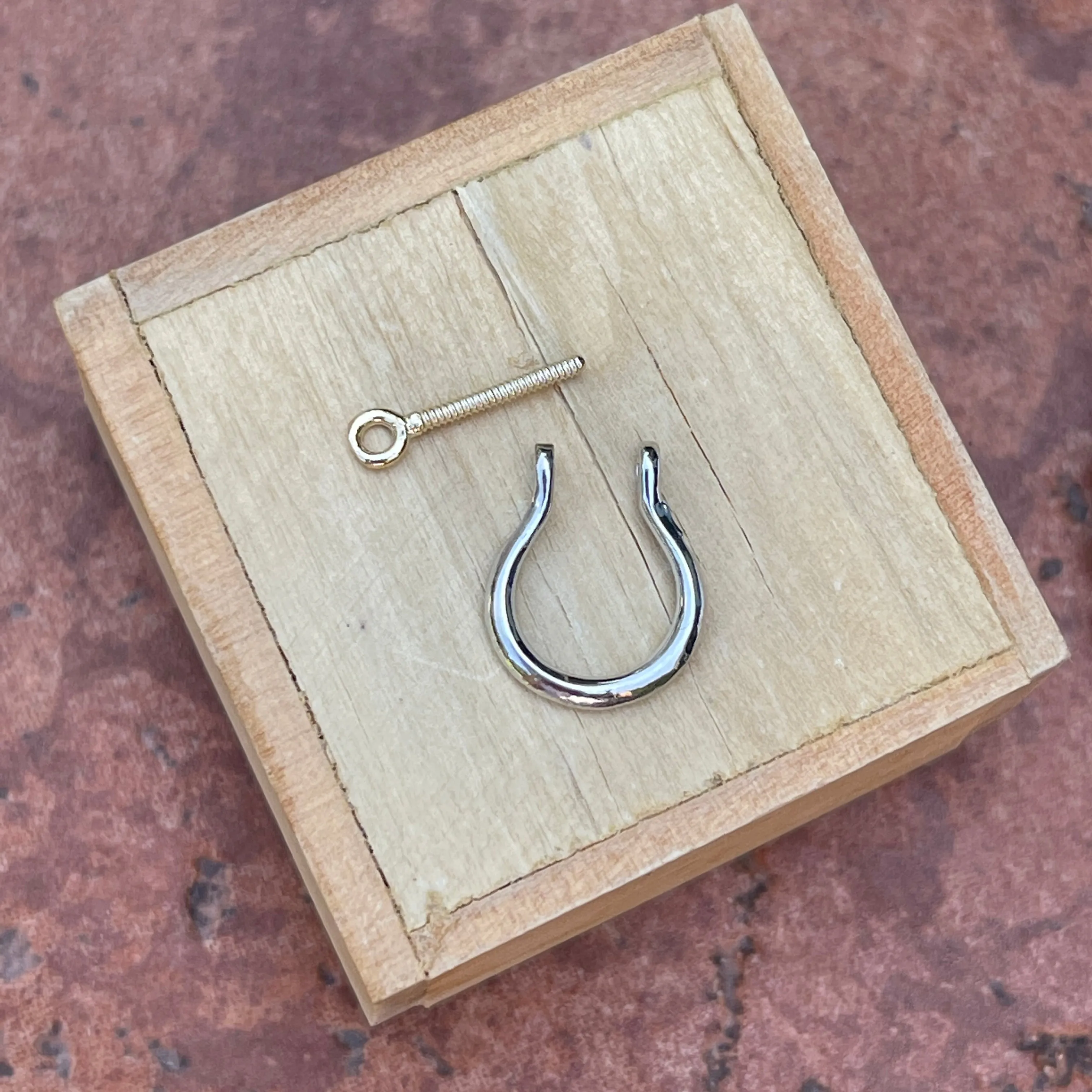 14KT Yellow Gold   Sterling Silver Shackle Link Screw Half-Hoop Earrings