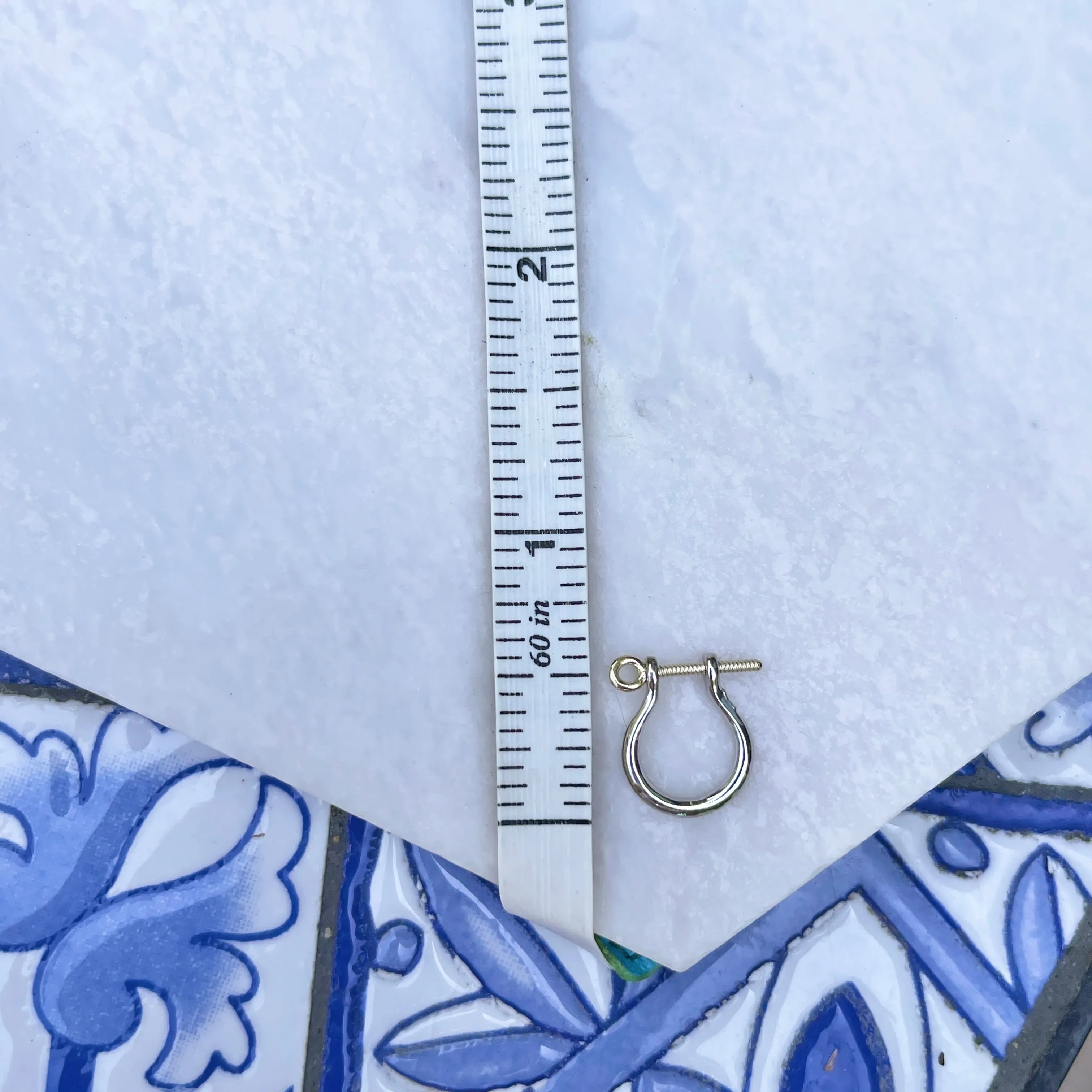 14KT Yellow Gold   Sterling Silver Shackle Link Screw Half-Hoop Earrings