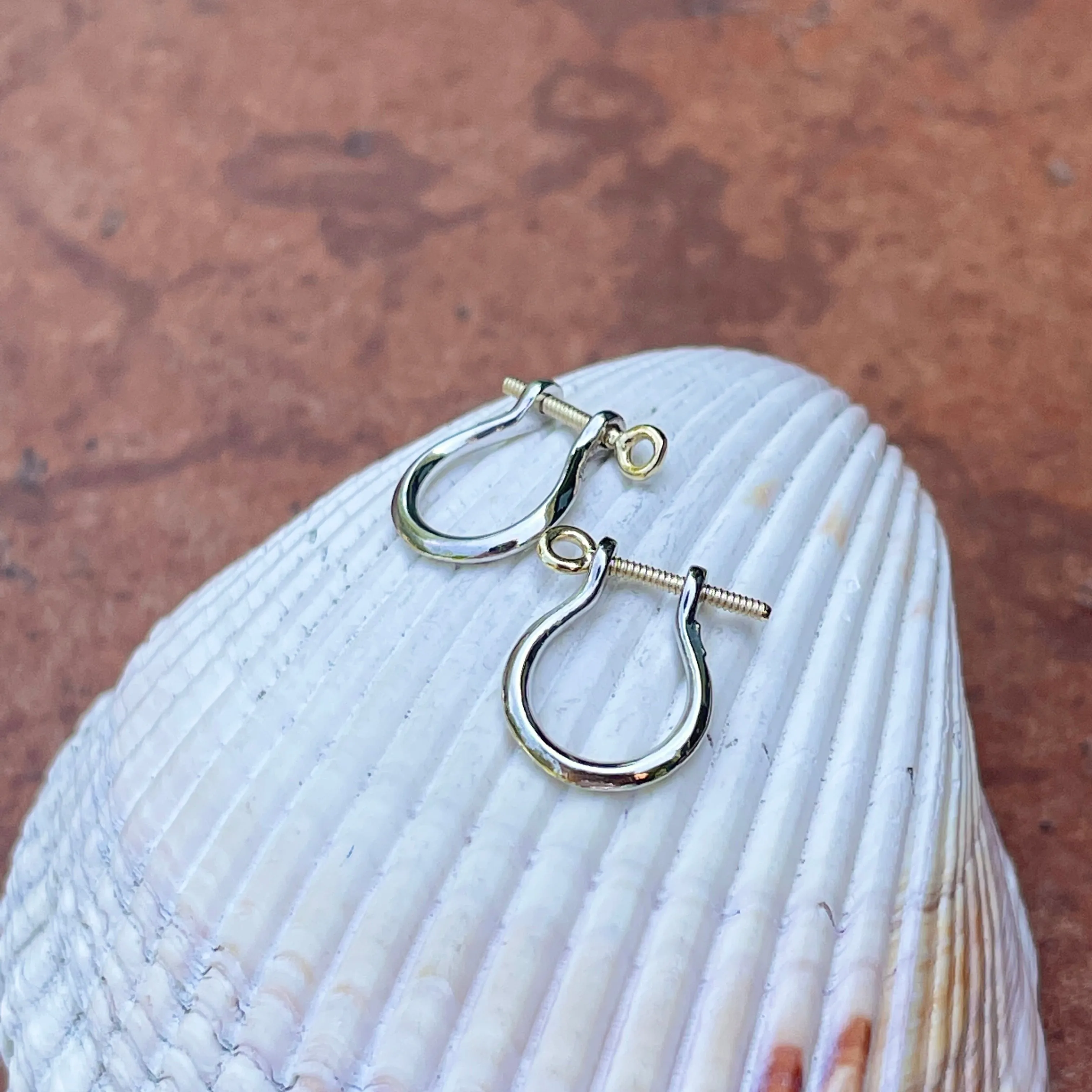 14KT Yellow Gold   Sterling Silver Shackle Link Screw Half-Hoop Earrings