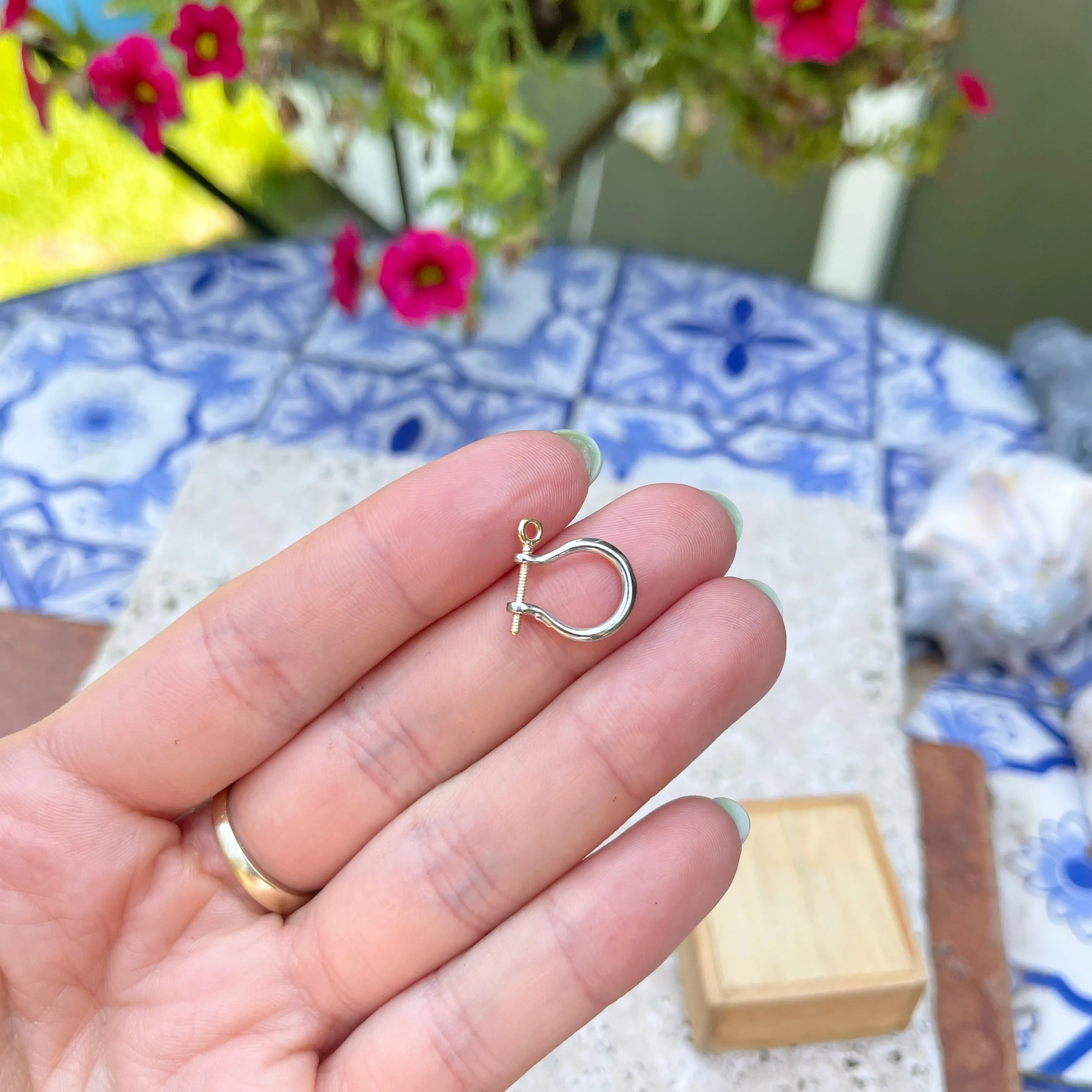 14KT Yellow Gold   Sterling Silver Shackle Link Screw Half-Hoop Earrings