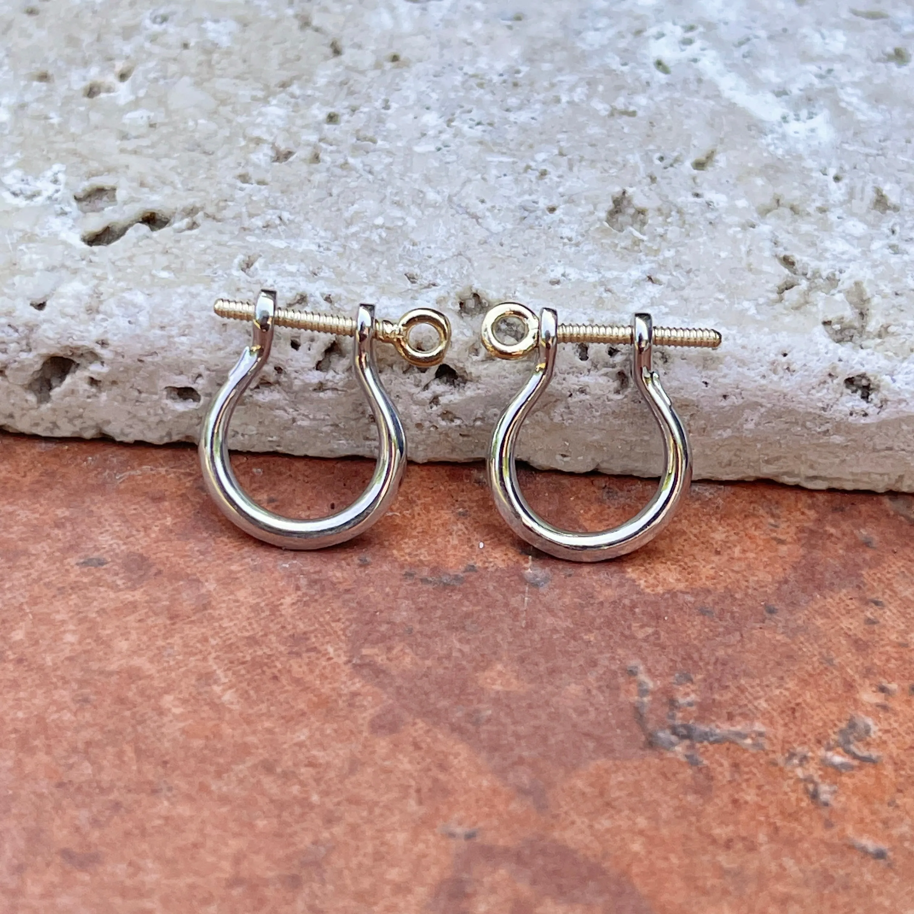 14KT Yellow Gold   Sterling Silver Shackle Link Screw Half-Hoop Earrings
