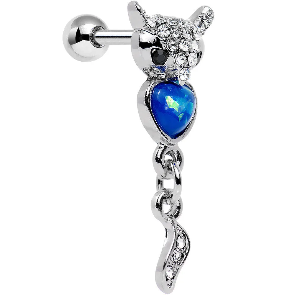 16 Gauge 1/4 Blue Faux Opal Heart of an Owl Dangle Cartilage Earring