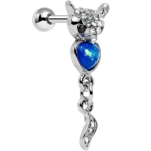 16 Gauge 1/4 Blue Faux Opal Heart of an Owl Dangle Cartilage Earring