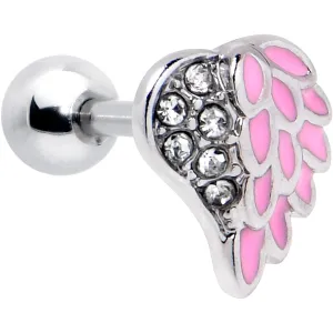 16 Gauge 1/4 Clear Gem Heavenly Heart Angel Wing Pink Cartilage Earring