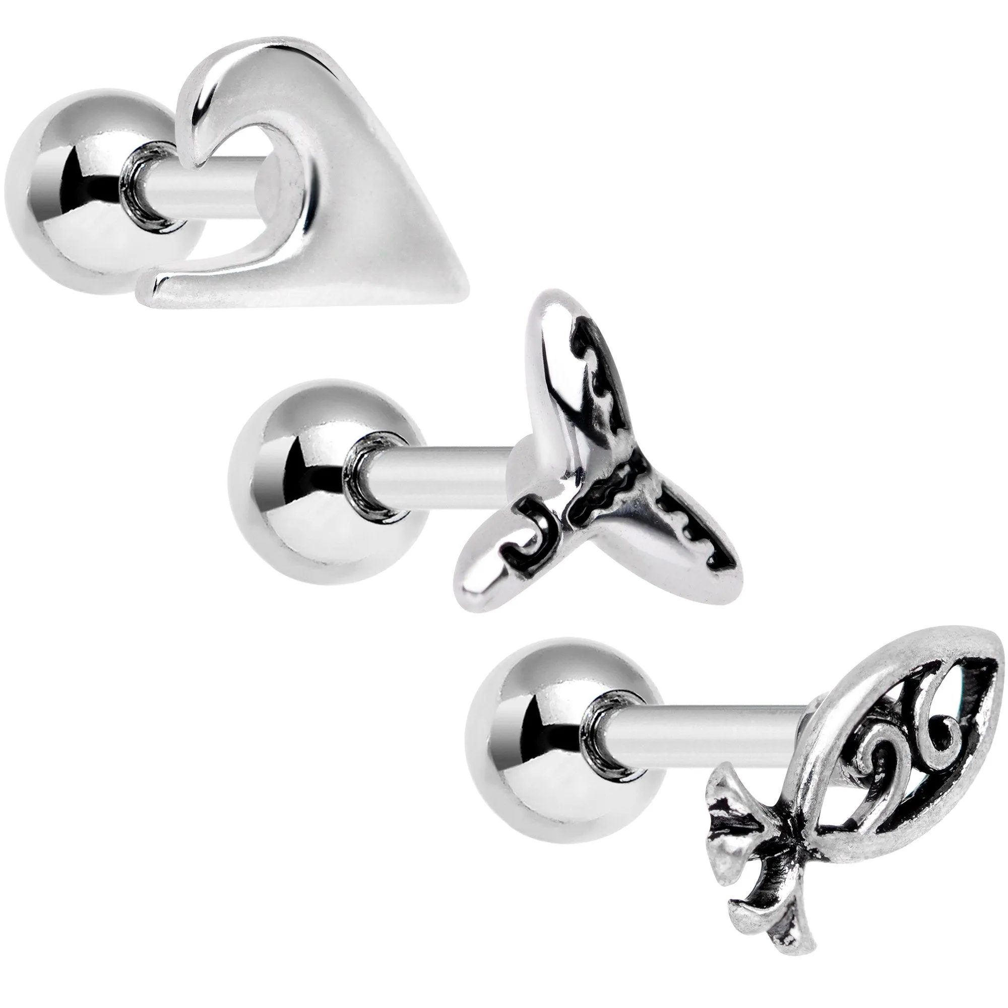 16 Gauge 1/4 Ocean Starfish Life Cartilage Tragus Earring Set of 3