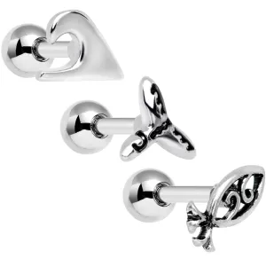 16 Gauge 1/4 Ocean Starfish Life Cartilage Tragus Earring Set of 3