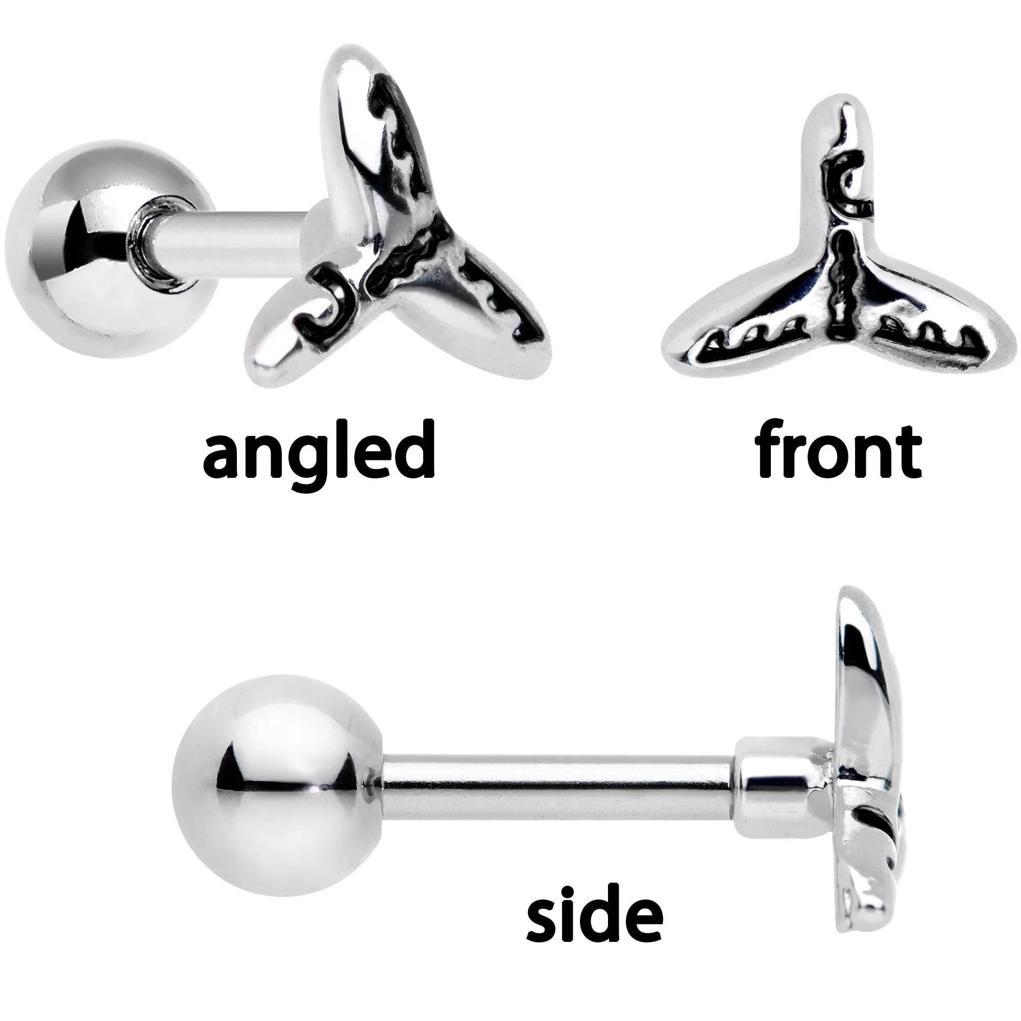 16 Gauge 1/4 Ocean Starfish Life Cartilage Tragus Earring Set of 3
