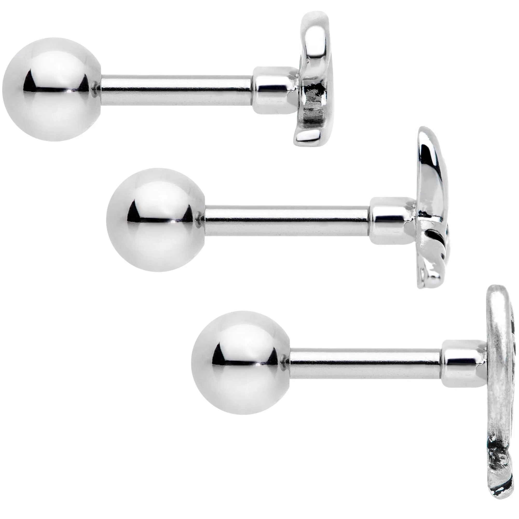 16 Gauge 1/4 Ocean Starfish Life Cartilage Tragus Earring Set of 3