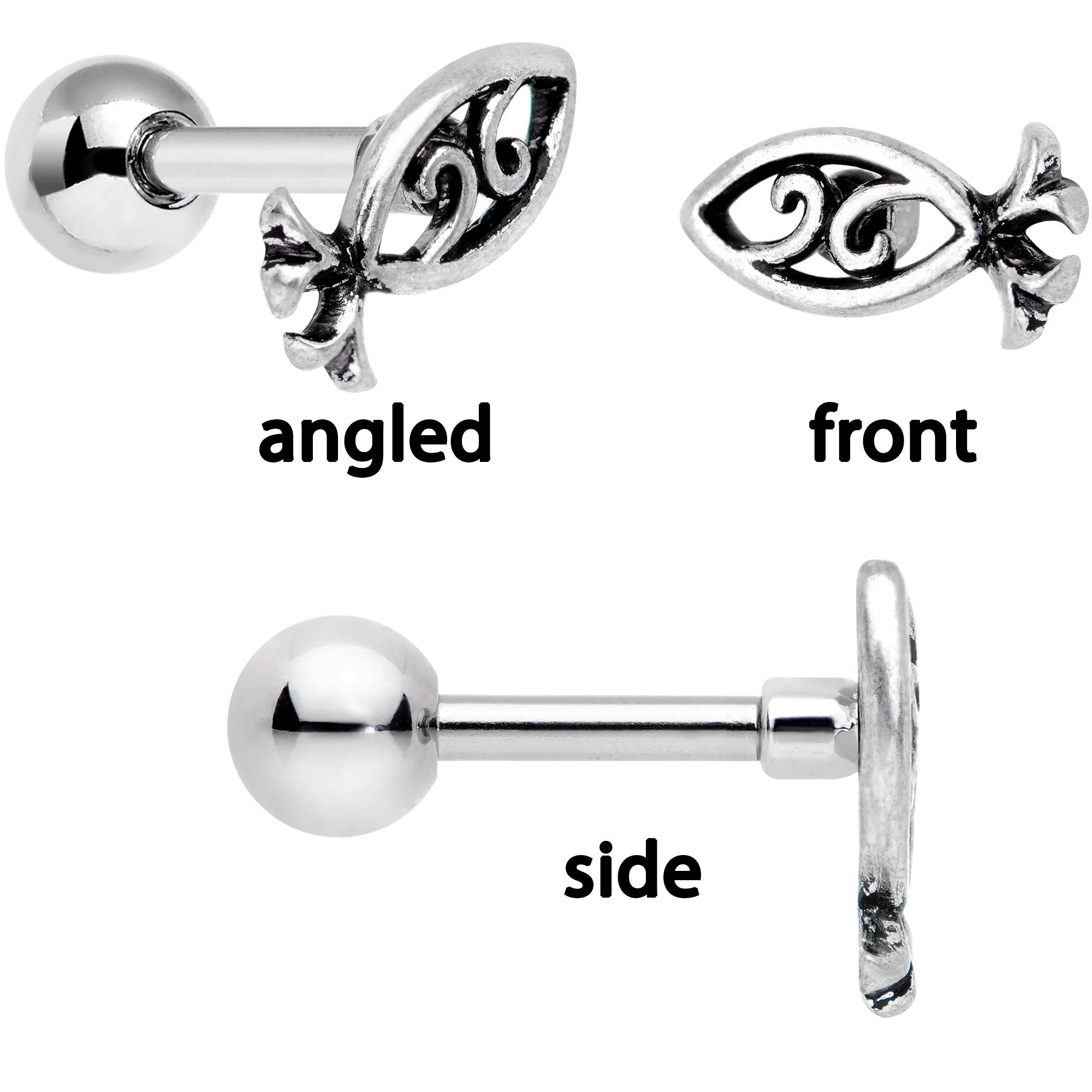 16 Gauge 1/4 Ocean Starfish Life Cartilage Tragus Earring Set of 3