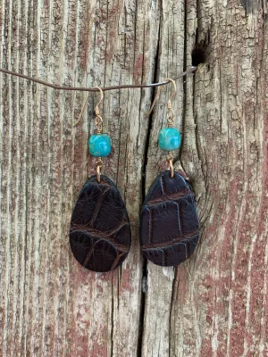 16606 American Alligator & Turq Earrings