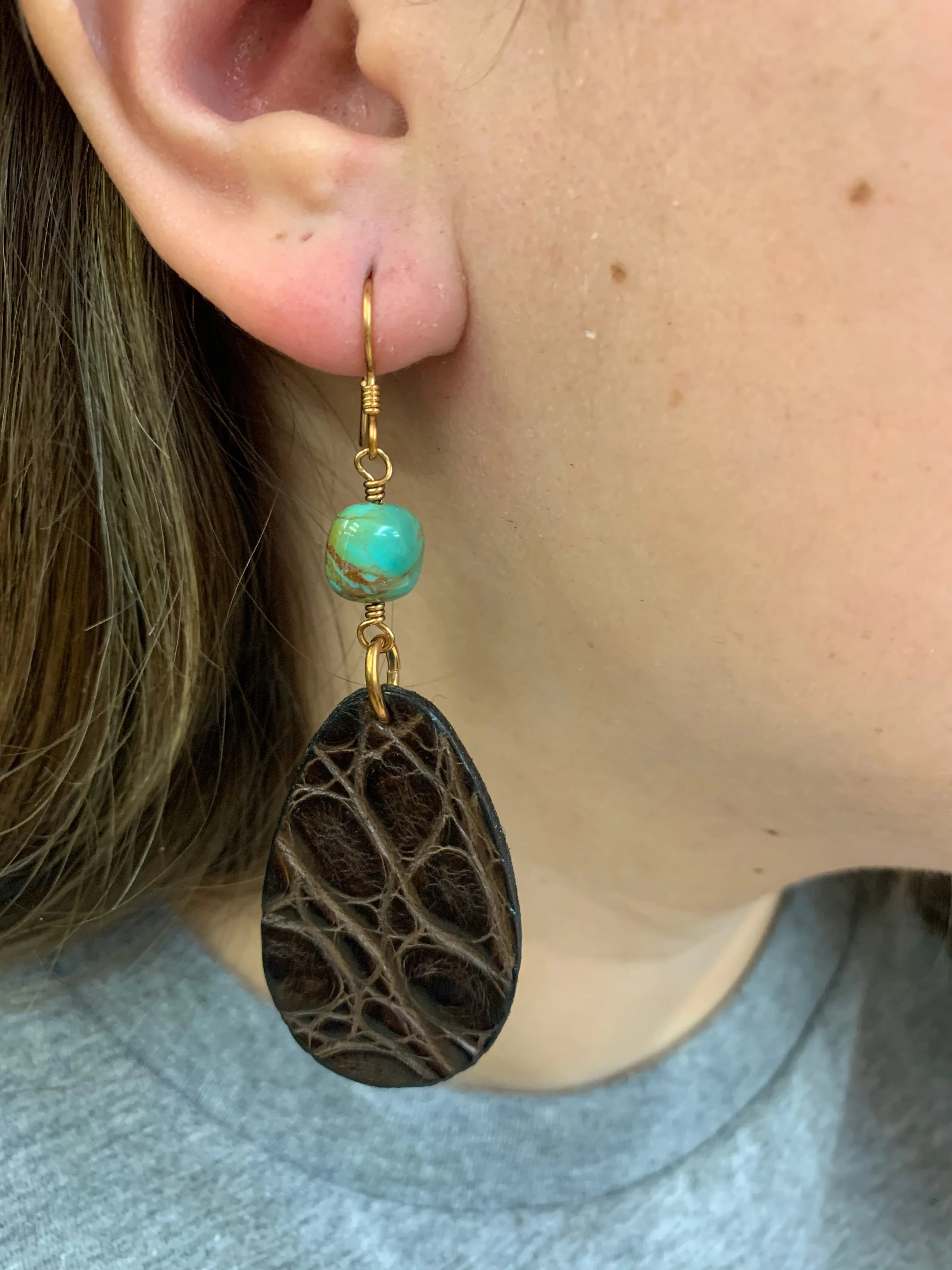 16606 American Alligator & Turq Earrings