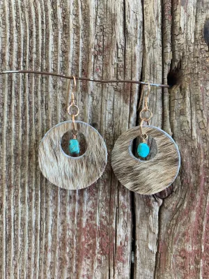 16758 Circle Cowhide w/Turq Earrings