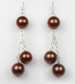 16" Sterling Shell Pearl Necklace & Earrings Set, 10mm Coffee Round