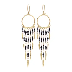 18K Gold Dream Catcher Earrings with Black Diamonds