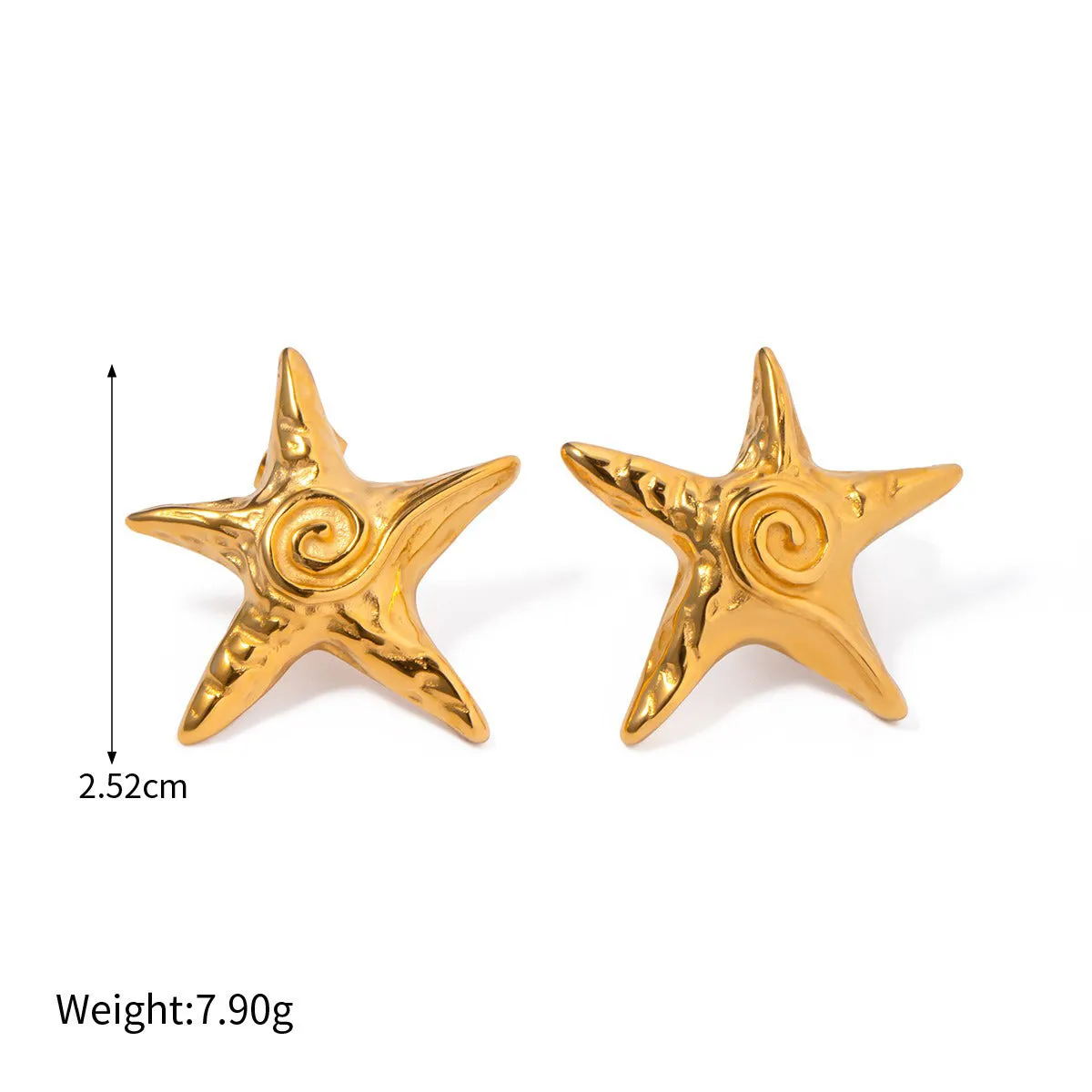 18K gold exquisite noble starfish shape with texture design beach style hair accessories necklace ring earrings set