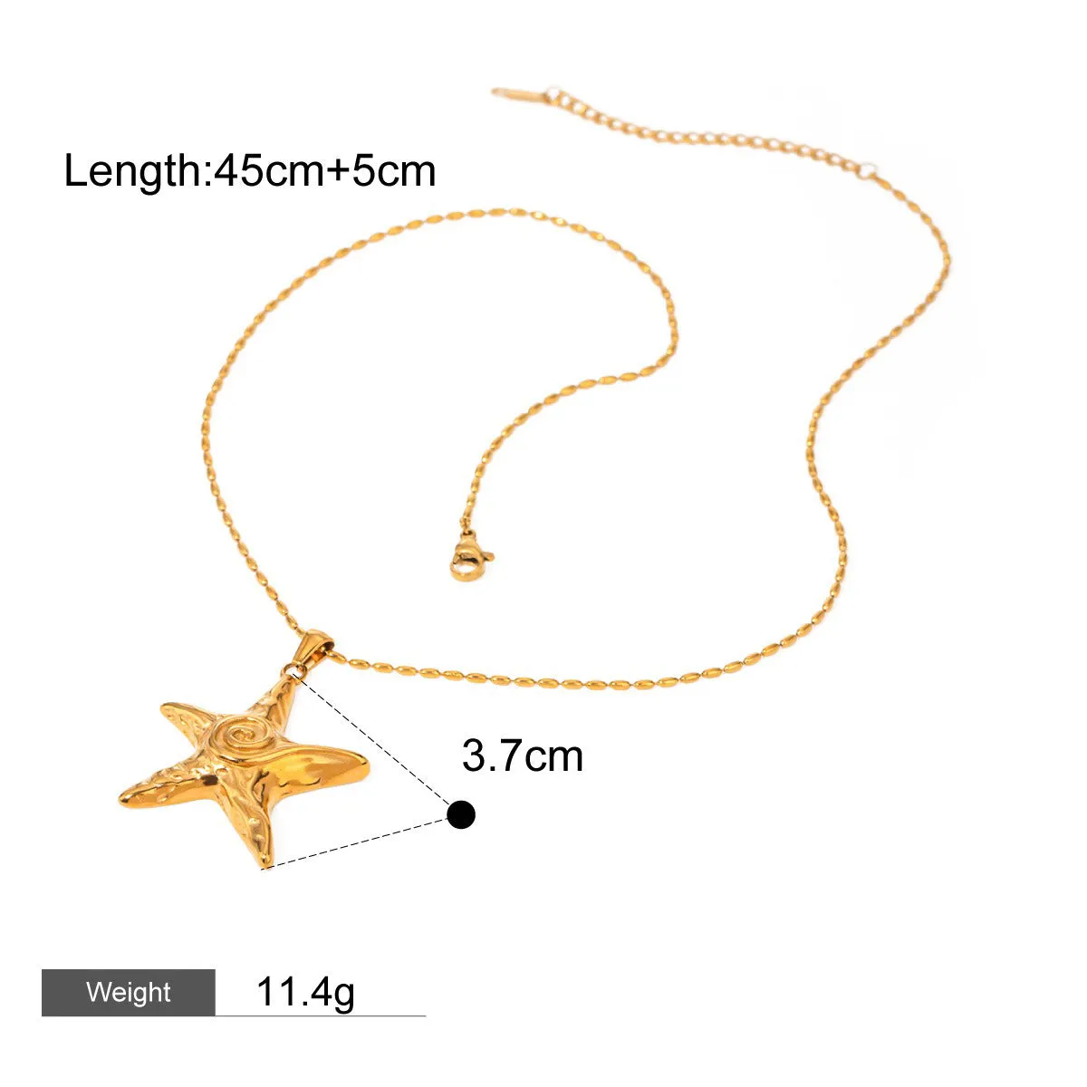 18K gold exquisite noble starfish shape with texture design beach style hair accessories necklace ring earrings set