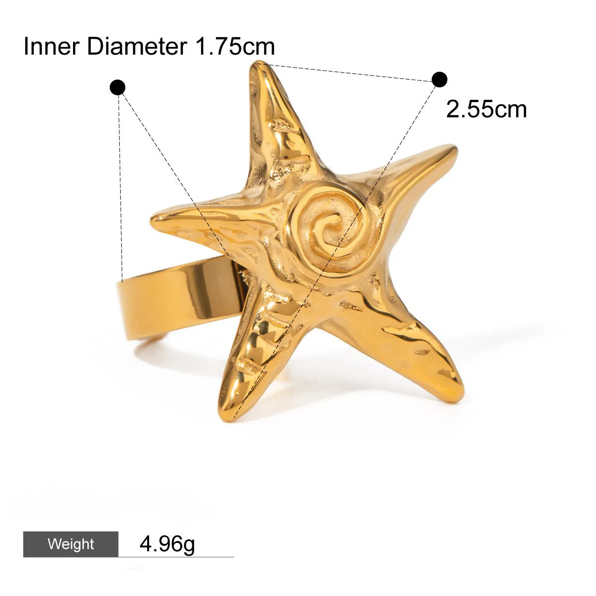 18K gold exquisite noble starfish shape with texture design beach style hair accessories necklace ring earrings set