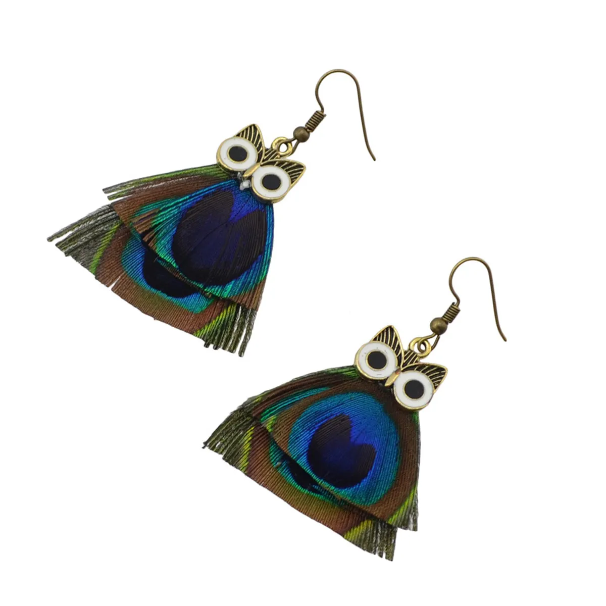 18K Gold-Plated Owl & Feather Drop Earrings