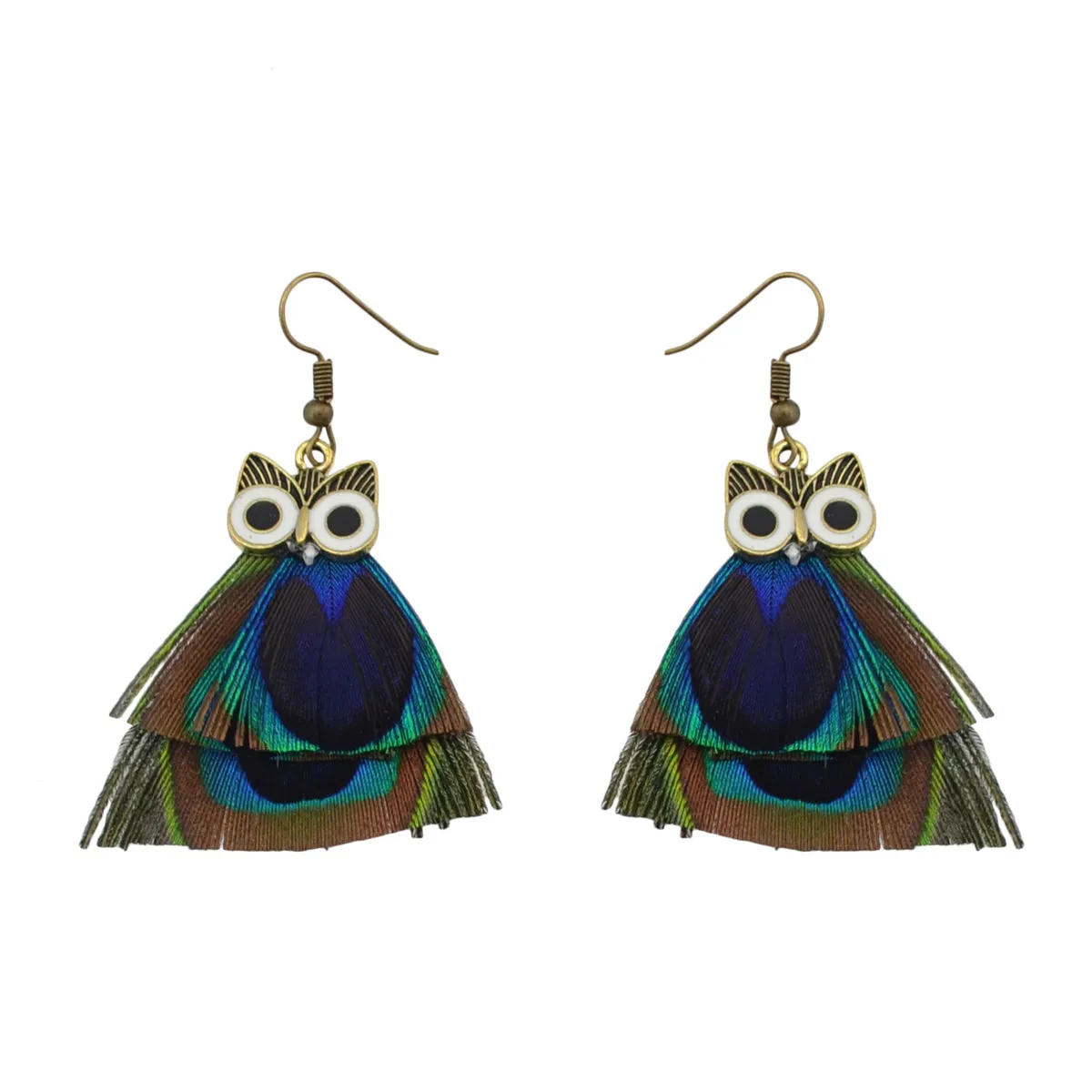 18K Gold-Plated Owl & Feather Drop Earrings