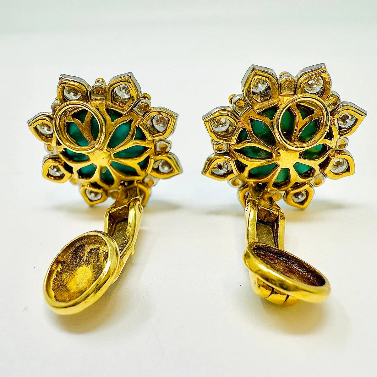 18K Gold Round Clip-on Earrings with Turquoise and Diamonds