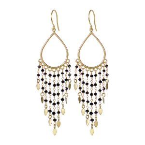 18K Gold Teardrop Black Diamond Fringe Earrings