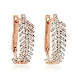 18K Rose Gold Micro Pave Natural Diamond Feather Shape Hoop Earrings For Her