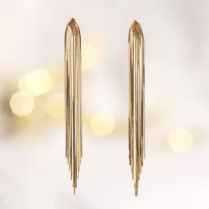 18K Solid Gold Drop Dangle Earrings Snake Chain Tassel Elegant Charm Jewelry