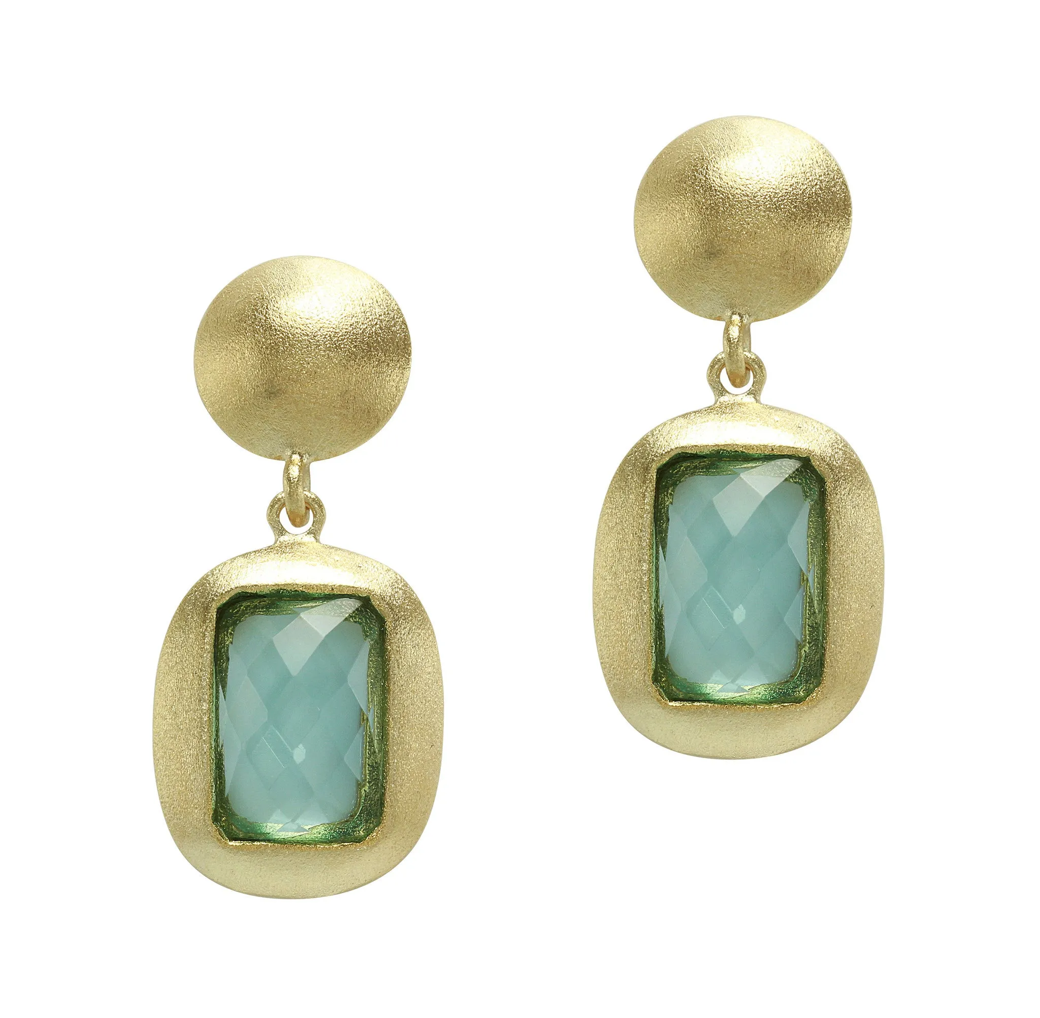 18K Yellow Gold Plated "Mosaic" Blue Crystal Earrings